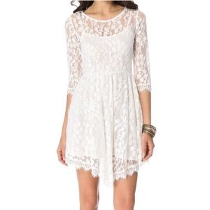 Free People Dress Womens 0 White Eyelash Lace Fit & Flare Hi-low Hem Lined Boho